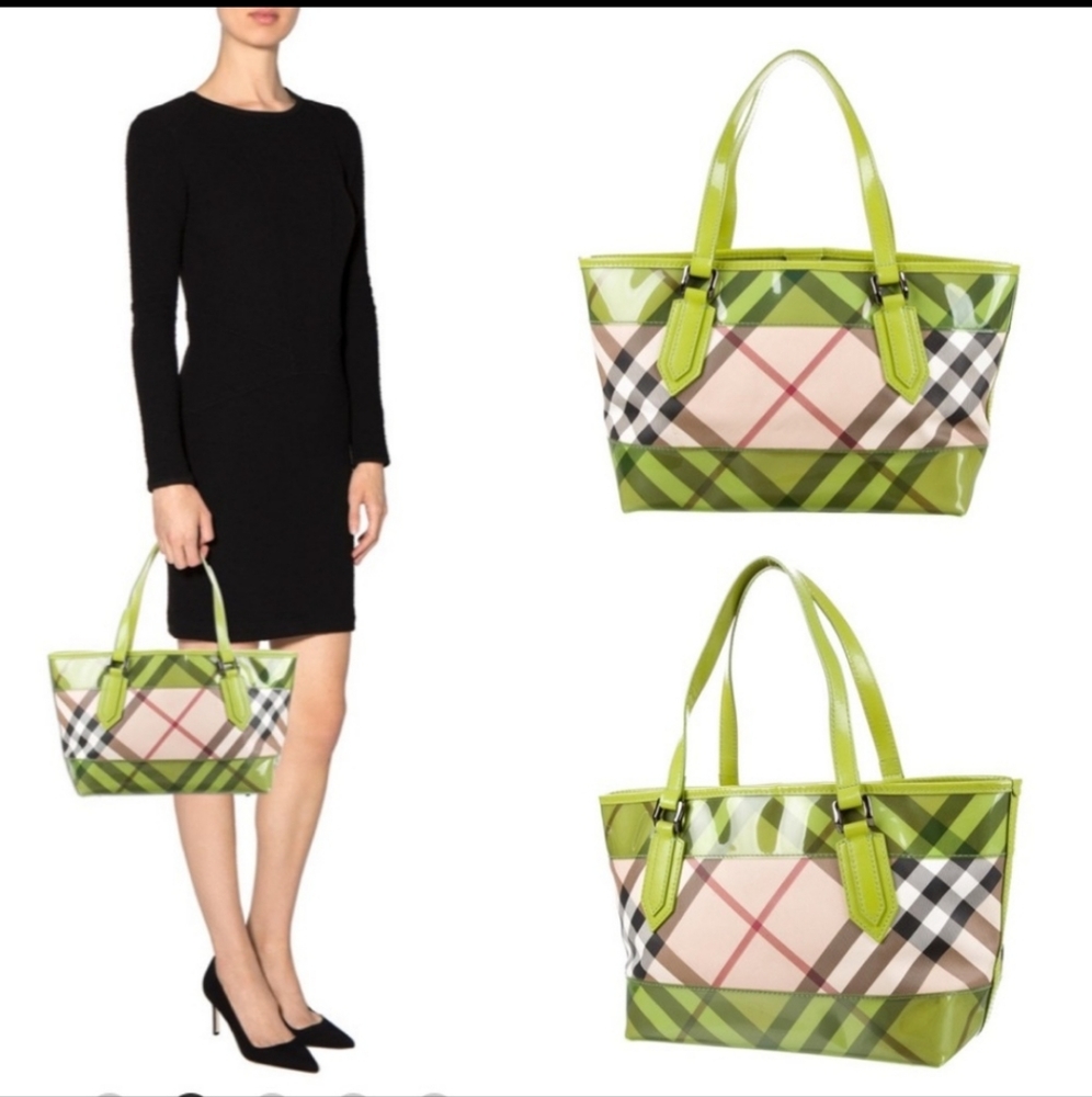 Rare Burberry YELLOW/Beige Nova Check Coated Canvas, PVC And Patent Leather Tote
